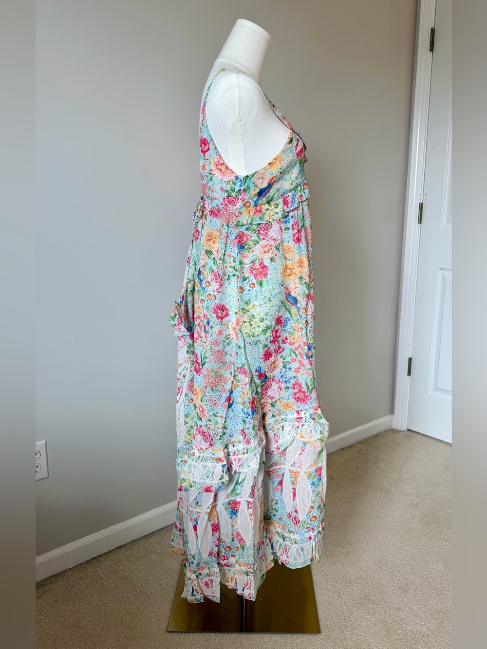 NWT FARM Rio Multicolor Rendeira Ruffled Sleeveless Maxi Dress - Picture 7 of 13